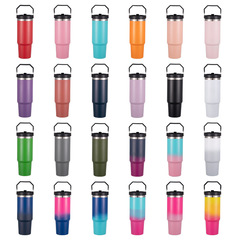 New Outdoor Portable 30oz Handle Straw Car Cup 304 Stainless Steel Vacuum Double Lid Car Travel Insulated Cup