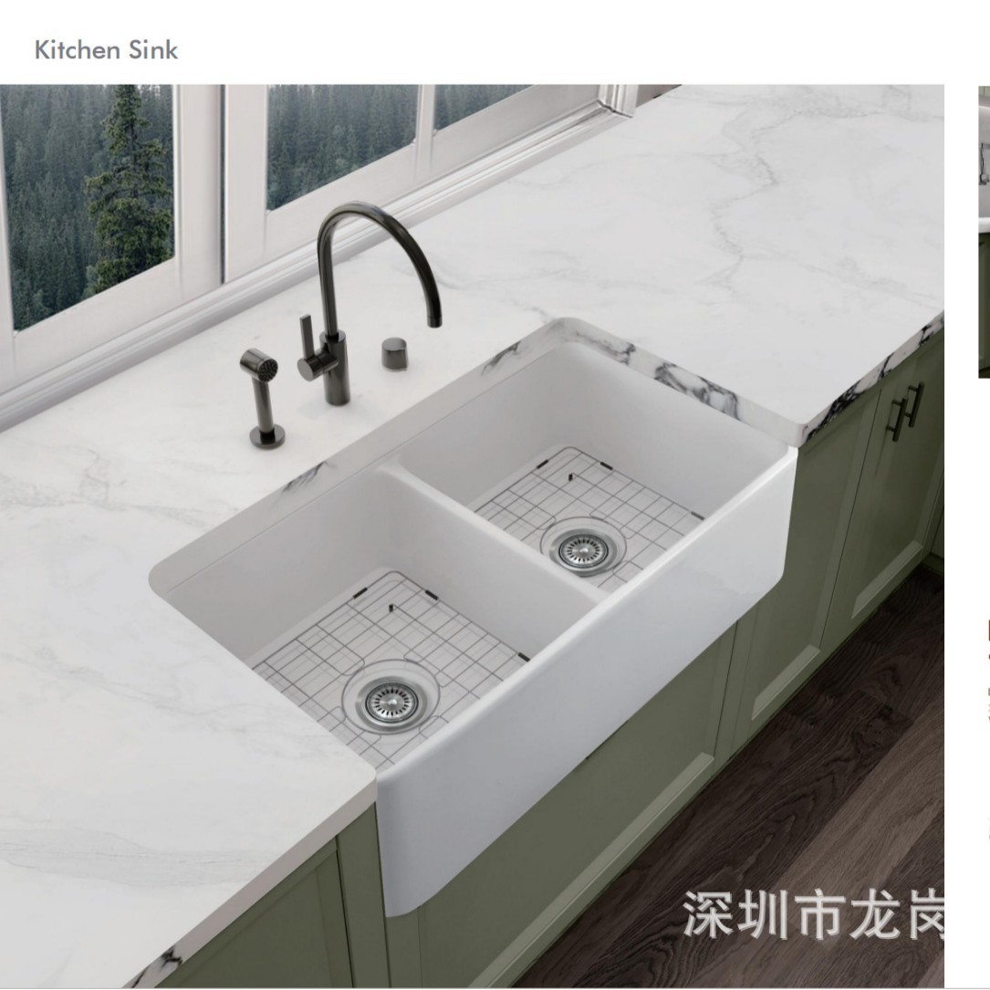 Cocina americana retro fregadero de cerámica de tierra refractaria grande fregadero de un solo tanque blanco versión frontal lavabo empotrado fregadero