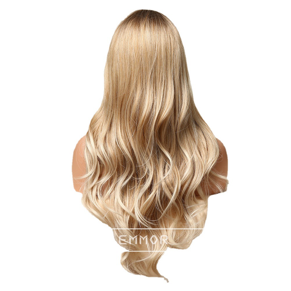 Amazonas peluca femenina larga pelo rizado natural mullido estilo europeo y americano gradiente de oro onda grande Red Full Head pelucas cubierta