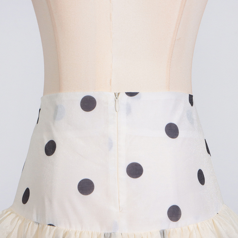 Australian Show Polka Dot Set Women Trendy Scarf Collar Ruffled Shirt Top Long Skirt Sets