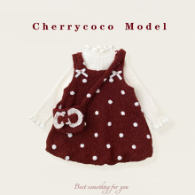 CHERRYCOCO女童套装秋冬新款女宝宝公主背心裙加绒圆点裙子三件套