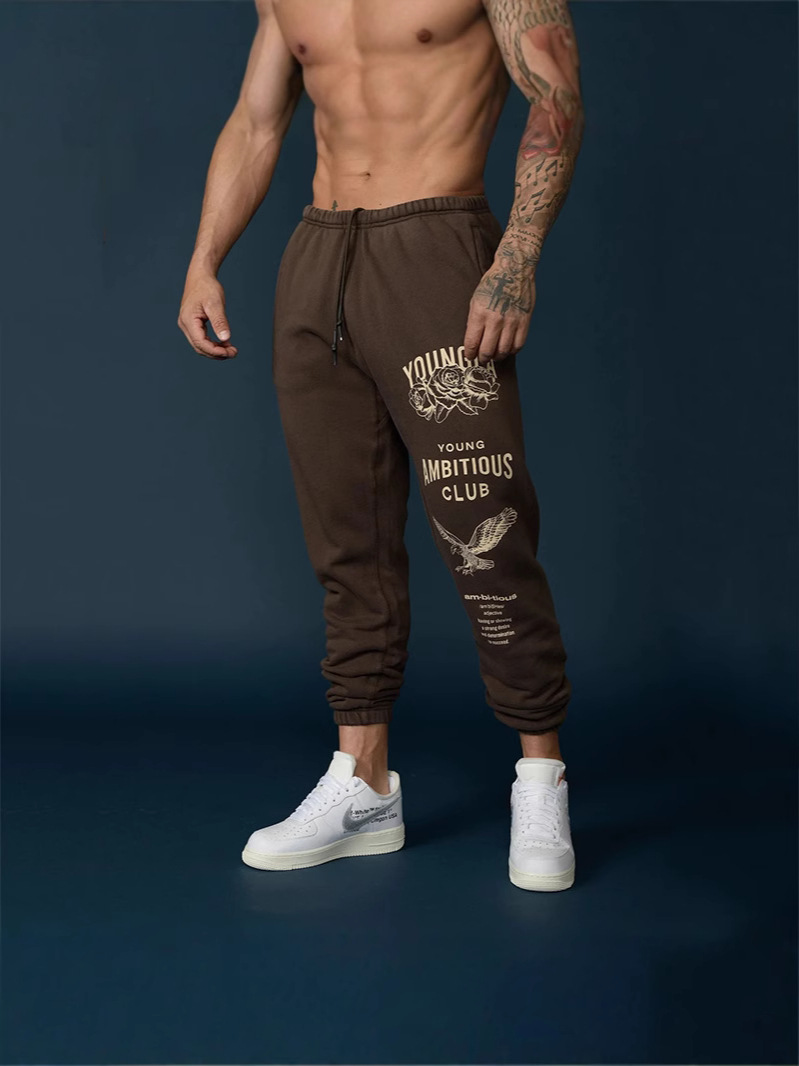 YOUNGLA Pantalones deportivos de fitness para hombre Pantalones deportivos de estilo americano para pareja de fitness para mujer