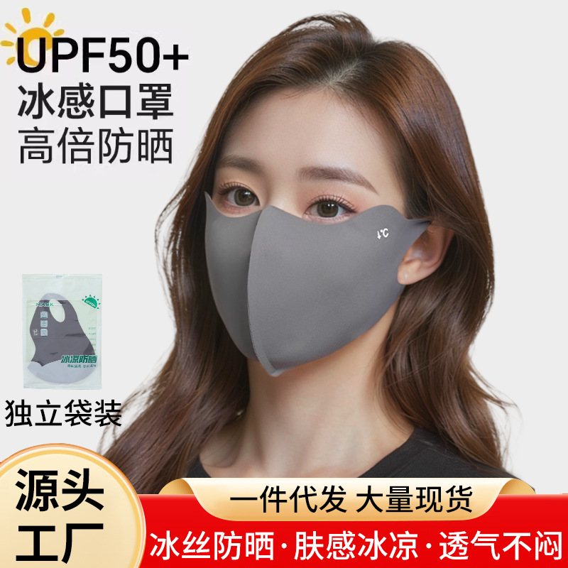 Una máscara de seda de hielo sin marcas, máscara de protección solar delgada y transpirable, máscara de protección solar de verano.