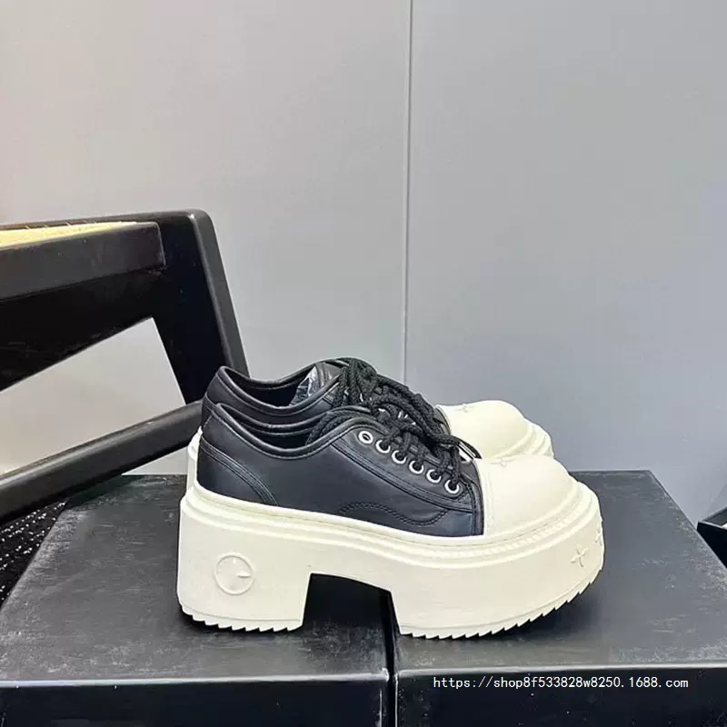 SMFK十字花松糕厚底鞋机车靴系带增高小皮鞋女大头荒野大头德比鞋