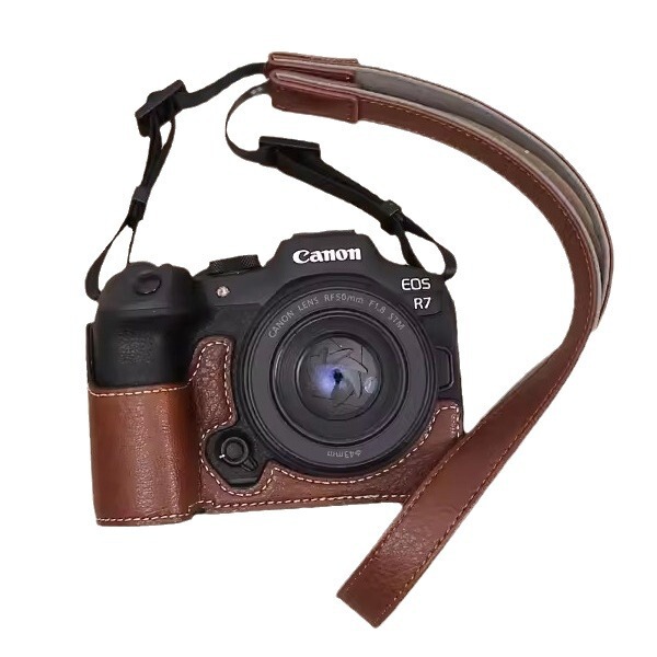 Suitable for Canon EOS R7 Leather Case Base r7 Special Protective Case Portable Half Set Retro Photography Bag