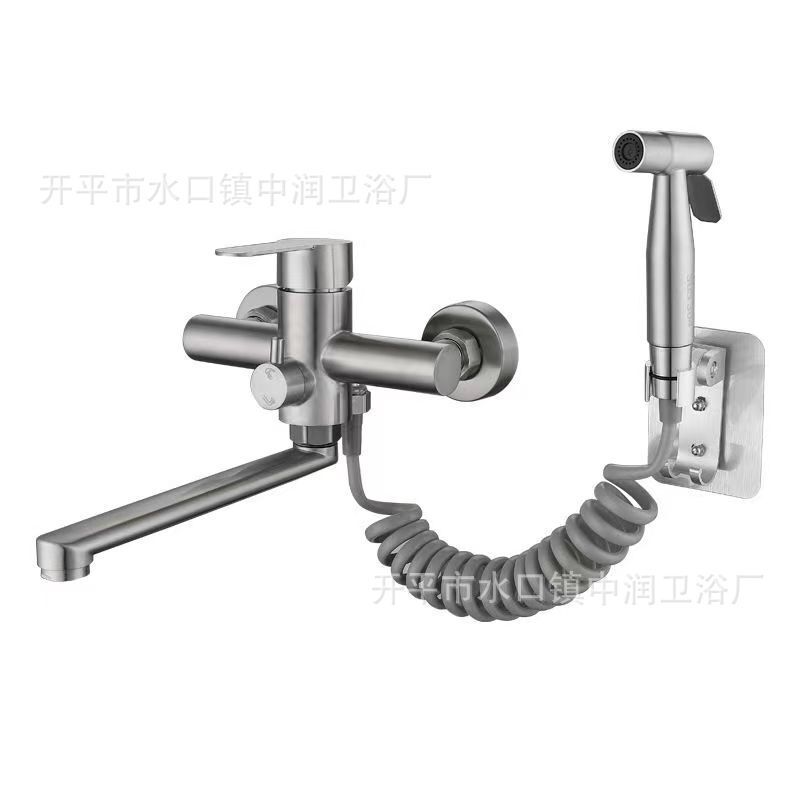 Hot-Selling Export Product: 304 Stainless Steel Wall-Mounted Extended Spout Faucet, Kitchen Shower, Pressure-Boosting Spray Gun, Shower Set