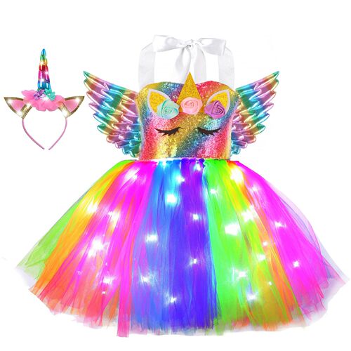 Unicorn TUTU Dress for Children with Wings and LED Lights Cross-Border Amazon Children's Princess Dress with LED TUTU