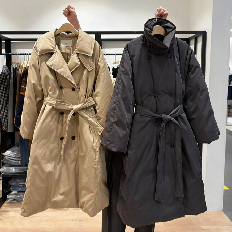 The Current Korean Version of the Dongdaemun Style Bruni 2025 New Long White Goose down Lace-Up Waist-Cinching Fashionable down Jacket