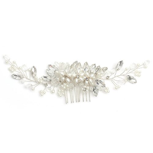 European and American cross-border fashion pearl comb hand-woven rhinestone crystal hair comb wedding photo updo bridal headwear
