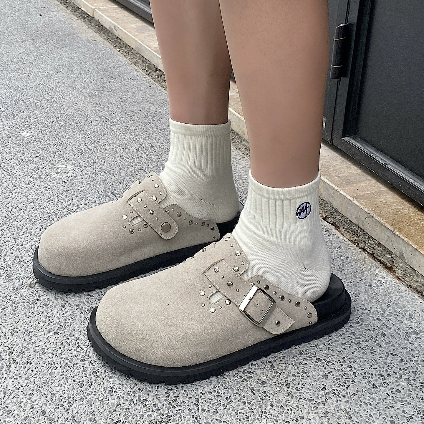 Мужские туфли Birkenstock ручной работы из коровьей замши с шипами на толстой подошве, увеличивающие рост, закрытые мюли из воловьей кожи в стиле old money.