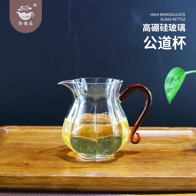 日式玻璃茶杯带把手透明泡茶杯子家用大容量水杯批发耐高温绿茶杯