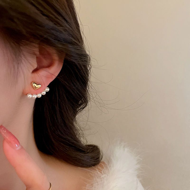 All Seasons Season Women's Gender 1 Pair Retro Heart Shape Imitation Pearl Plating Ear Studs