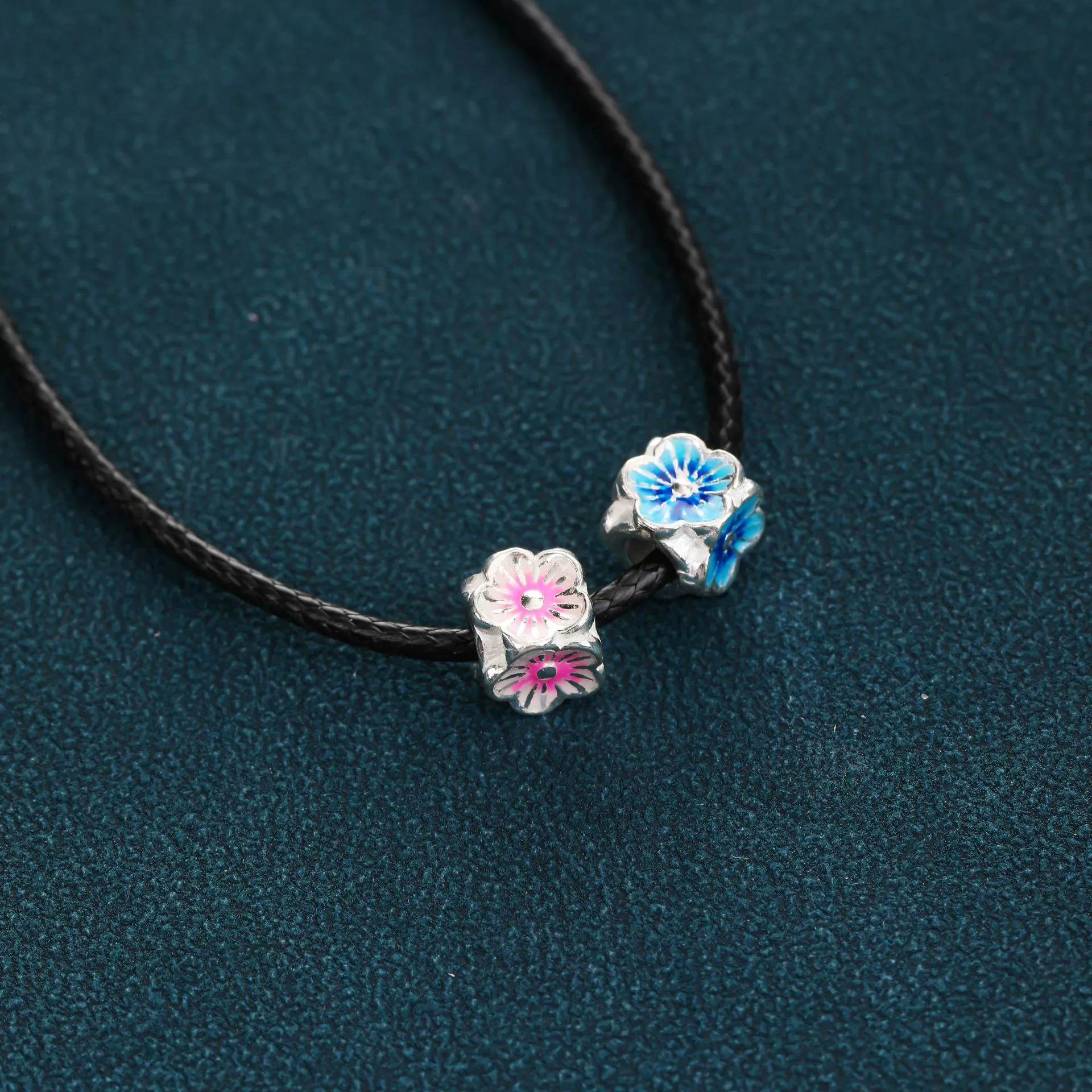 Square enamel flower-shaped, beads, accessory, silver 925 sample, four-leaf clover, flowered, DIY