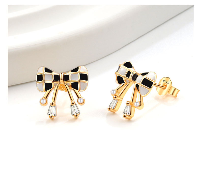 Bow Knot Pattern 1 Pair 18K Gold Plated 925 Sterling Silver 925 Sterling Silver Earrings Bow Knot Ear Studs