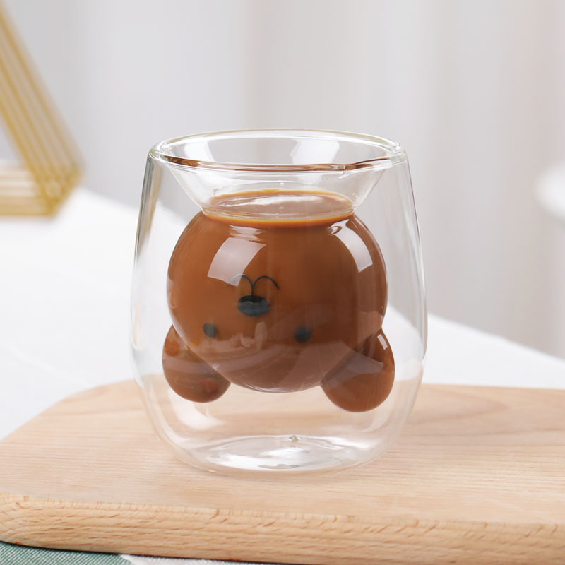 Bear Double-Layer Cup Glass Heat-Resistant Cute Creative Double-Layer Cup Cup Cat Double-Layer Cup Cartoon Double Wall Water Bottle