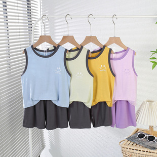 Modal Thin Kidsren's Pajamas High Waist Air-Conditioned Home Clothes Suit Summer Boys Girls Boys Baby Vests