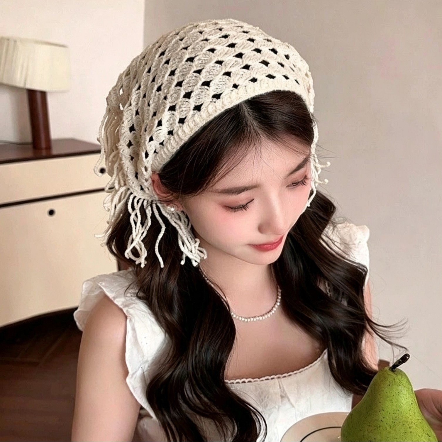 Triangular scarf, knitted headscarf, hairband for women, pastoral style hair accessory, cute spring style for outings, sweet handmade crochet flower wholesale