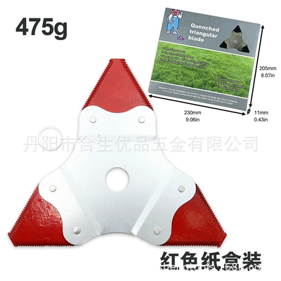 Quenched Manganese Steel Lawn Trimmer Otbiçən başlıqları - red-triangular-serrated-lawn-mower-blade-in-carton-475g