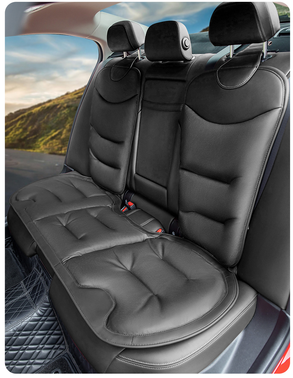 New Car Seat Cushions, High-End Nappa Leather Seat Cushions, Universal Thickened Anti-Slip Front and Rear Three-Piece Set of Seat Cushions for Vehicles