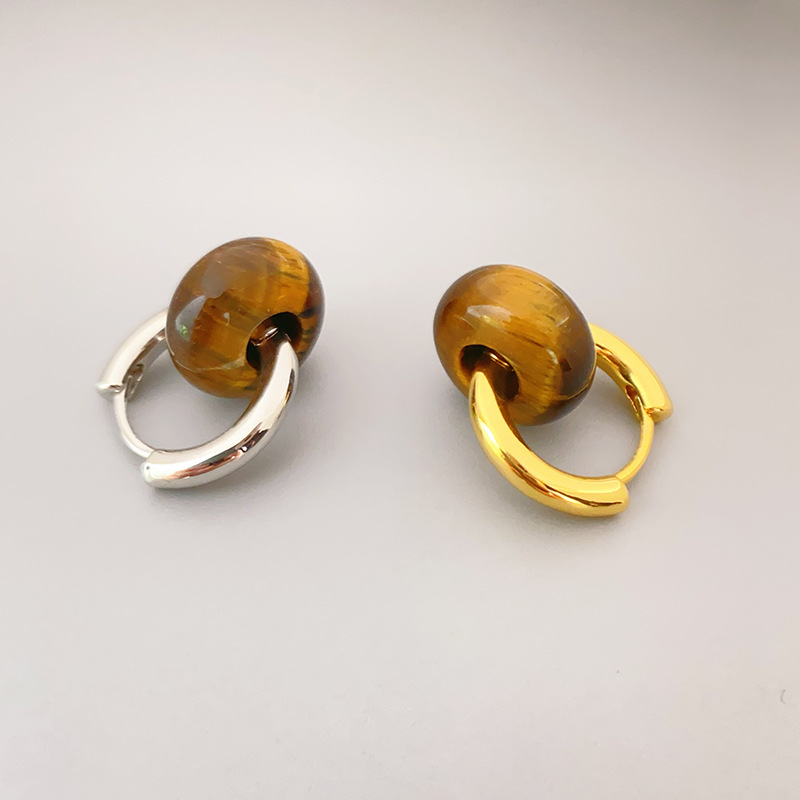 青島飾品歐美新款時尚可拆卸虎眼石串珠高級感簡約耳環女氣質耳飾