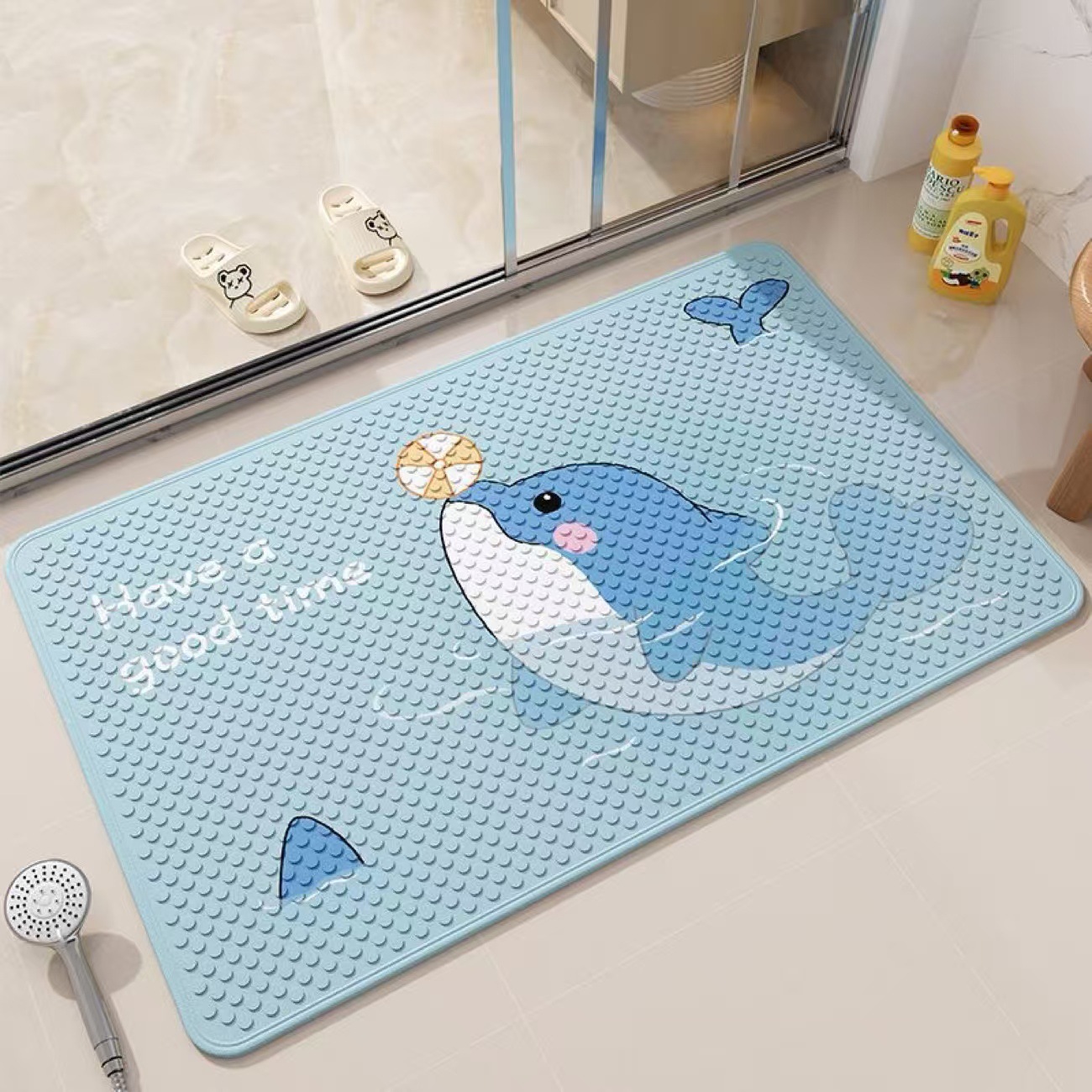 Patterned Non-Slip Bathroom Mat for Home Use, Shower Room, Children's Bath, Waterproof, Anti-Fall Floor Mat with Suction Cups