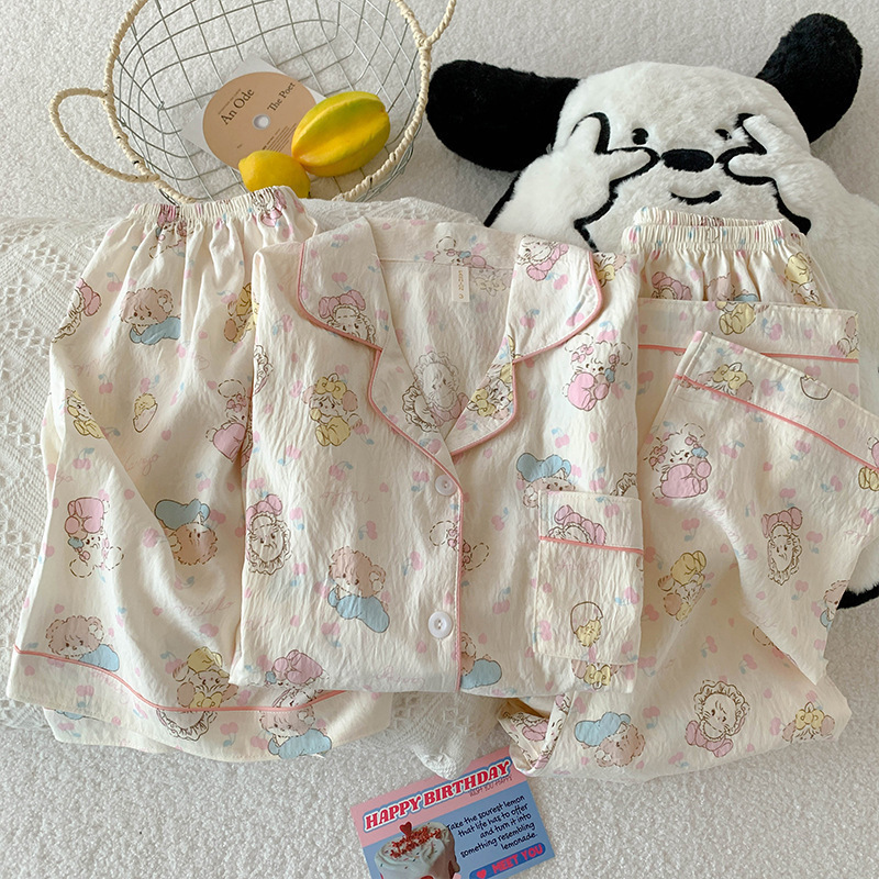 Japonés helloKitty nube de algodón puro pijamas de pareja verano de manga corta para mujer servicio a domicilio de tres piezas para hombre