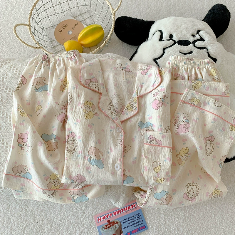 Комплект пижам Hello Kitty, японский хлопок, короткий рукав, 3 предмета, летняя пижама