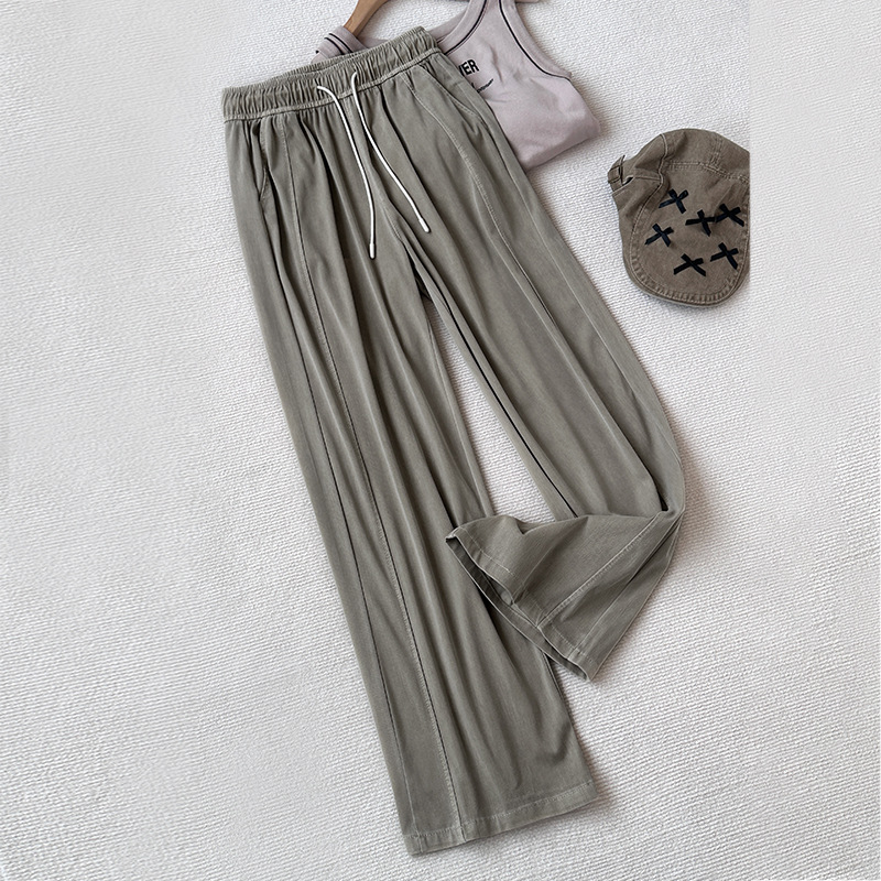 Tencel Denim Wide-Leg Pants for Women 2025 Summer Thin High-Waist Slimming Loose Casual Straight-Leg Color-Blocking Floor-Length Pants
