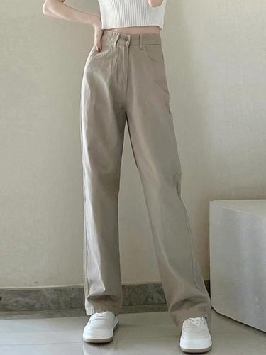 High-waisted slim straight-leg women's loose 2024 spring and autumn new slimming tall stature floor-length pants solid color simple style