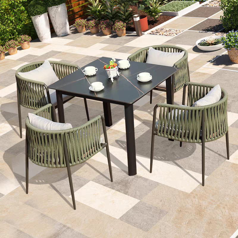 Silla de mimbre impermeable y solar al aire libre, mesa y silla al aire libre, patio, jardín, balcón al aire libre, mesa y silla de ratán de ocio, muebles combinados