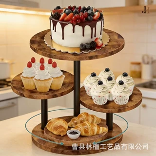 现货木质可旋转收纳架蛋糕点心盘家用客厅生日派对甜品多层收纳架