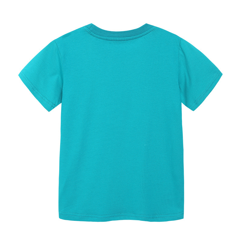 Camiseta de estilo europeo y americano para niños, nueva camiseta de verano de algodón tejido para niños, ropa infantil con cuello redondo, camiseta de manga corta con combinación de colores. image 4
