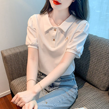 韩系POLO领短袖T恤女夏季2024年夏装新款时尚设计感体恤小衫上衣