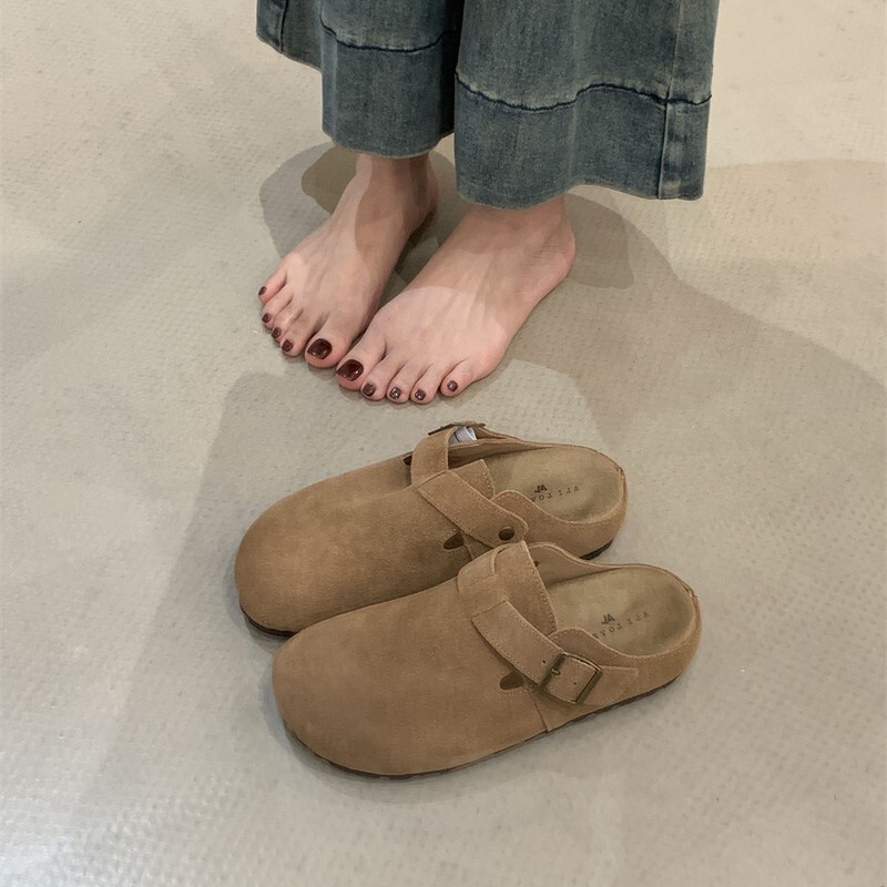 法式深口磨砂勃肯鞋女厚底半拖秋冬新款一脚蹬懒人包头套脚鞋|undefined