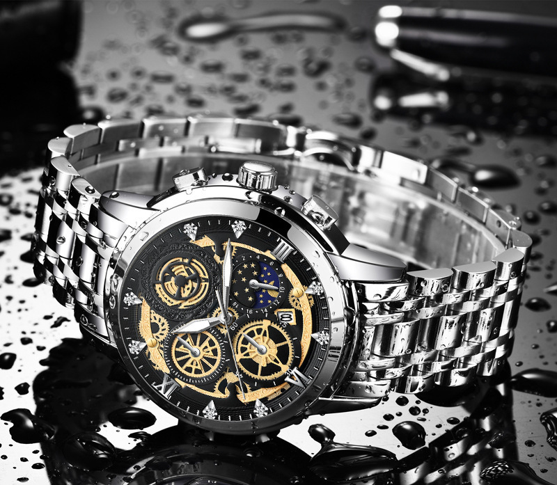 Jahr Sonne Mond Stern Herrenuhr Hohlkalender Tourbillon Quarz wasserdichte Uhr Herrenuhr_voghion.com