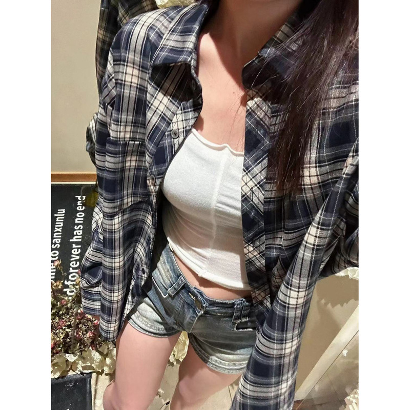 Powerful Style Autumn and Summer Popular Plaid Shirt for Women, Versatile Ins-Style Shirt, Cardigan, Sun Protection Shirt, Jacket, T-Shirt, Shirt