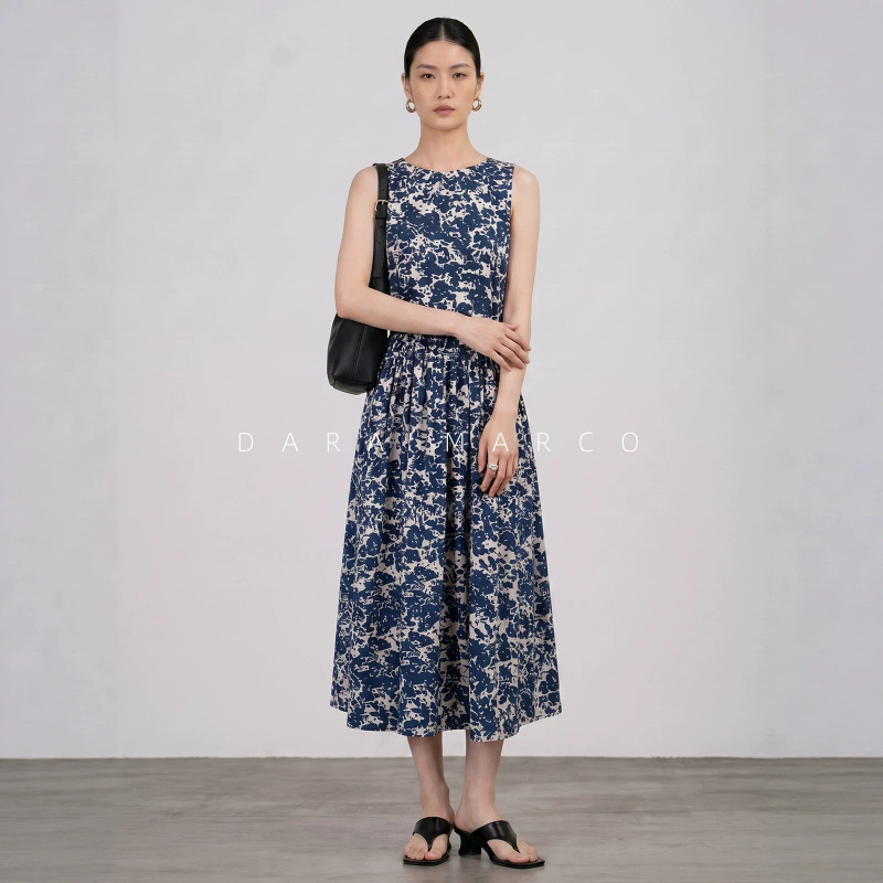 M Brand~6K High-Thread-Count Cotton Poplin Sleeveless Ink Print Dress Elegant Flared Waist-Cinching Round-Neck Long Dress 26 Spring/Summer M Brand~6K High-Thread-Count Cotton Poplin Sleeveless Ink Print Dress Elegant Flared Waist-Cinching Round-Neck Long Dress 26 Spring/Summer