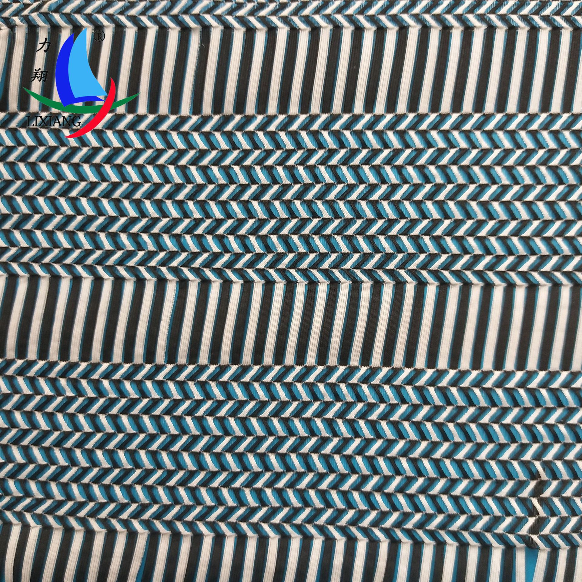 涤氨条纹面料服装蕾丝辅料氨纶弹力网布四面弹针织布经编网孔色织