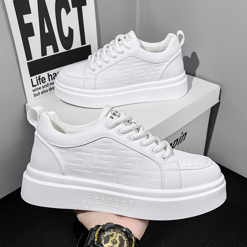 轻奢高端男鞋春季皮面小白鞋潮流小白板鞋软底厚底增高百搭运动鞋