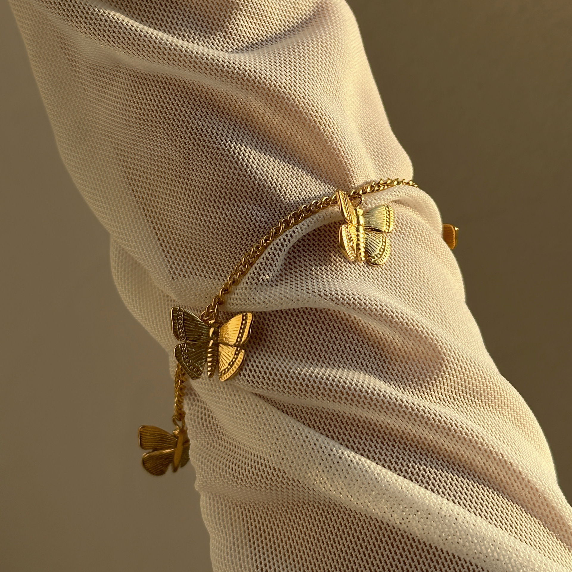 12g Weight Ion Plating (IP) Gold Plating Process Ion Plating (IP) Butterfly 304 Stainless Steel Titanium Steel Fairy Style Retro Vintage Style 304 Stainless Steel Bracelets Necklace