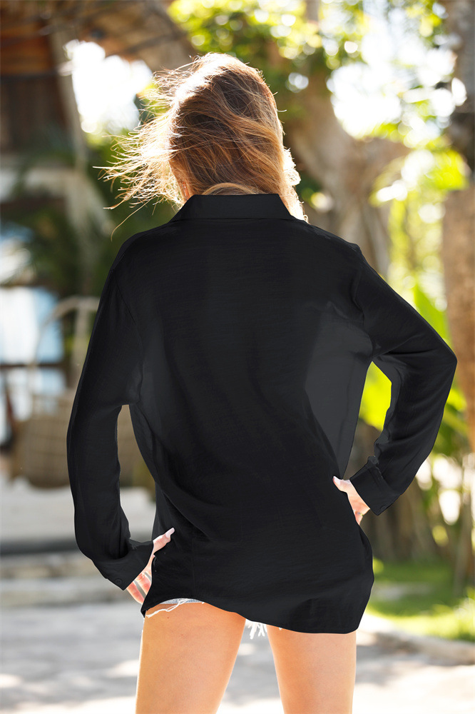 210g Weight Sunscreen Shirt Outerwear Type Long Sleeve Sleeve Length knit Fabric Type Regular Top Length Turndown Neckline Solid Color Pattern Summer Season Women's Gender Sexy Style Buckle Craft Women's Solid Color Sexy Cover Ups 8