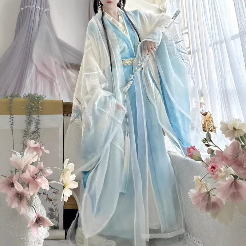 New Style Wei and Jin Dynasty Embroidered Hanfu Women's Wide-Sleeved Shirt with Straight Hem, Heavy Embroidery, Ultra-Traditional Fairy-Like Daily Hanfu Set New Style Wei and Jin Dynasty Embroidered Hanfu Women's Wide-Sleeved Shirt with Straight Hem, Heavy Embroidery, Ultra-Traditional Fairy-Like Daily Hanfu Set