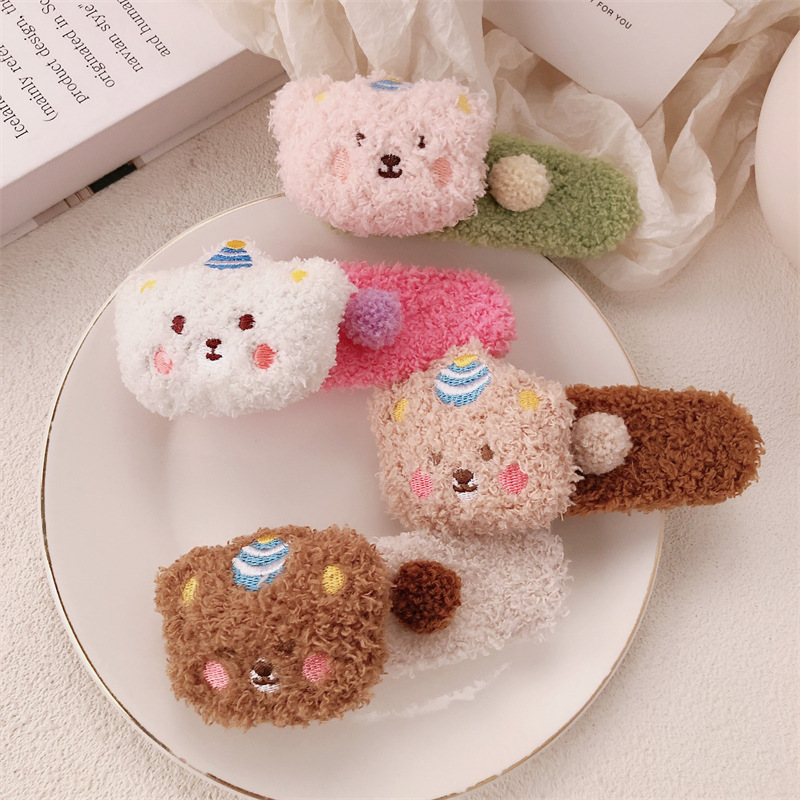 Clip de pelo de peluche lindo oso super grande clip de boca de pato de alto nivel de invierno / otoño lateral frisa clip de cabello de niña clip de cabello