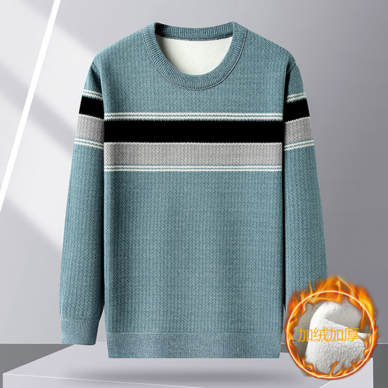 2024 invierno nuevo jersey de mediana edad suéter de hombre Jacquard simple con camisa de punto cálida y gruesa suelta