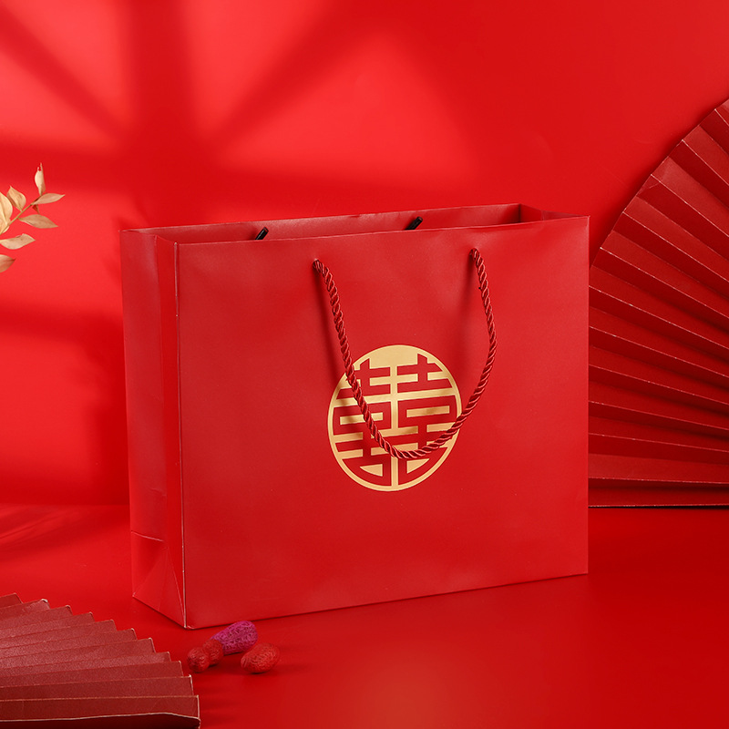 中国风礼物袋 喜庆结婚伴手礼袋红色礼品袋 喜字包装袋纸袋喜糖袋