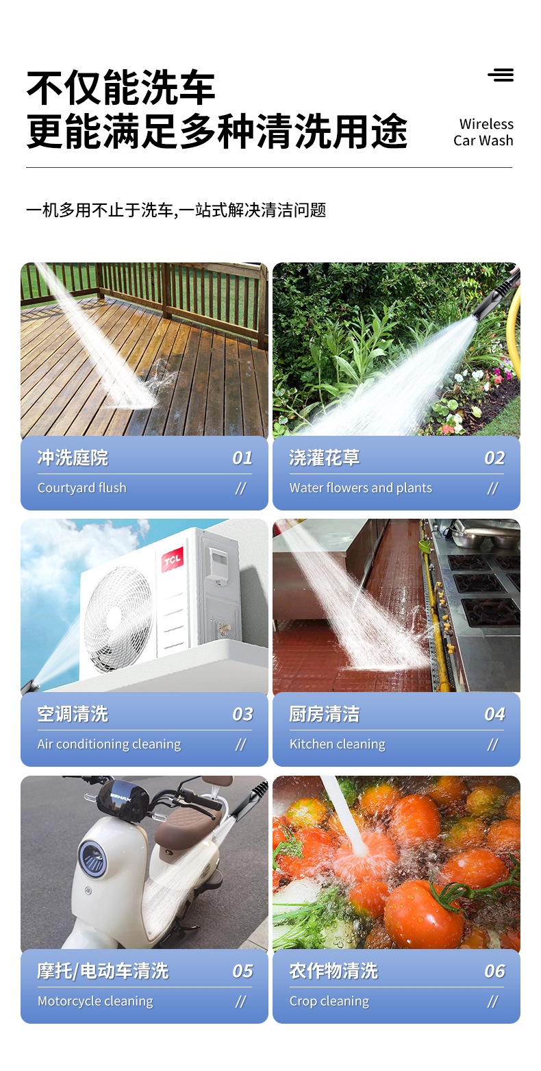 Cordless Car Washer High-Pressure Water Gun for Home Use Powerful Floor Cleaning New Model with Booster Electric Water Gun Lithium Battery Tool
