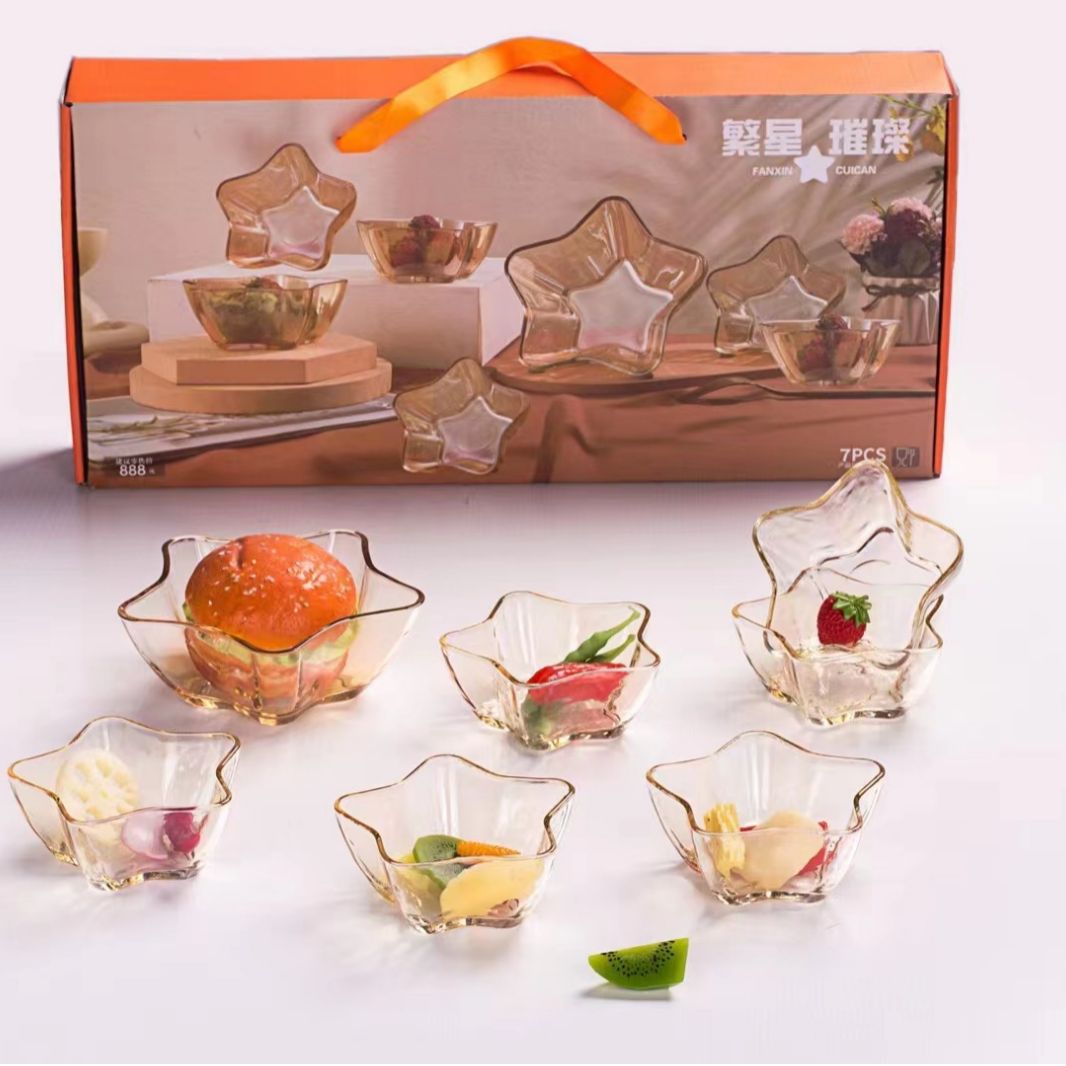 Estilo japonés pentagrama hogar ensalada de frutas tazón ins viento neto rojo de alto aspecto postre creativo tazón de vidrio regalo universal