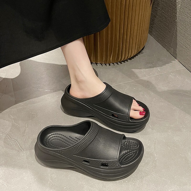 New Paris Thick Bottom Slippers Women's Summer One-word Casual Beach EVA Elevated Soft Bottom Home Sandals