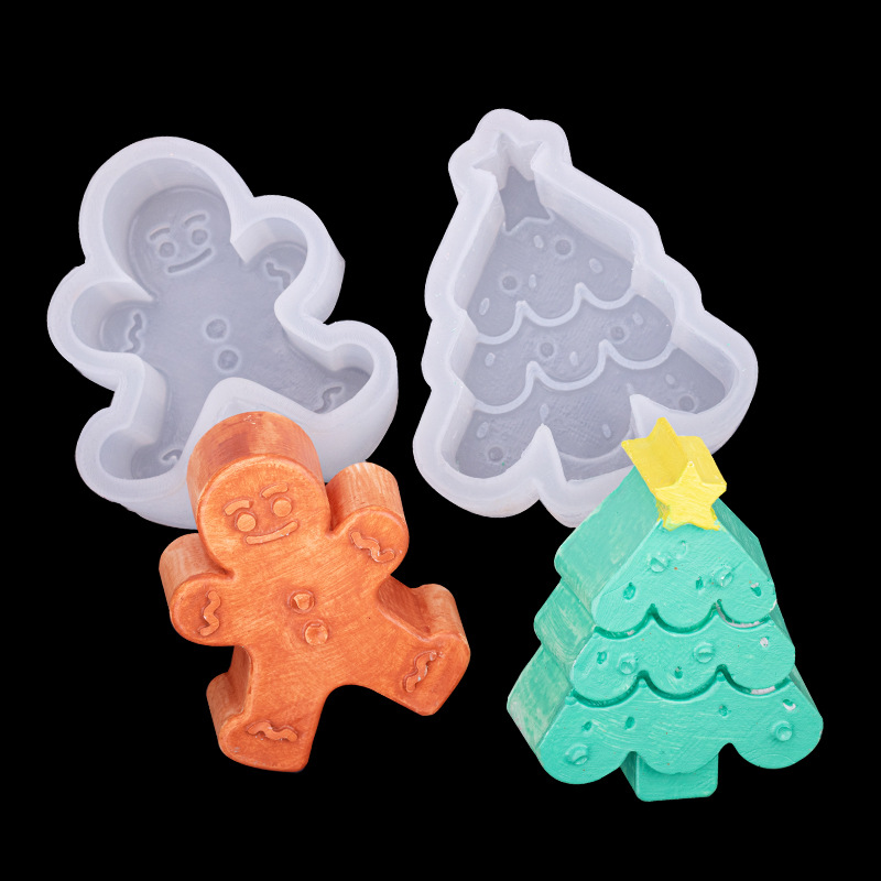Navidad serie 3D estéreo Gingerbread Hombre árbol de Navidad molde de silicona Flip azúcar pastel decoración chocolate