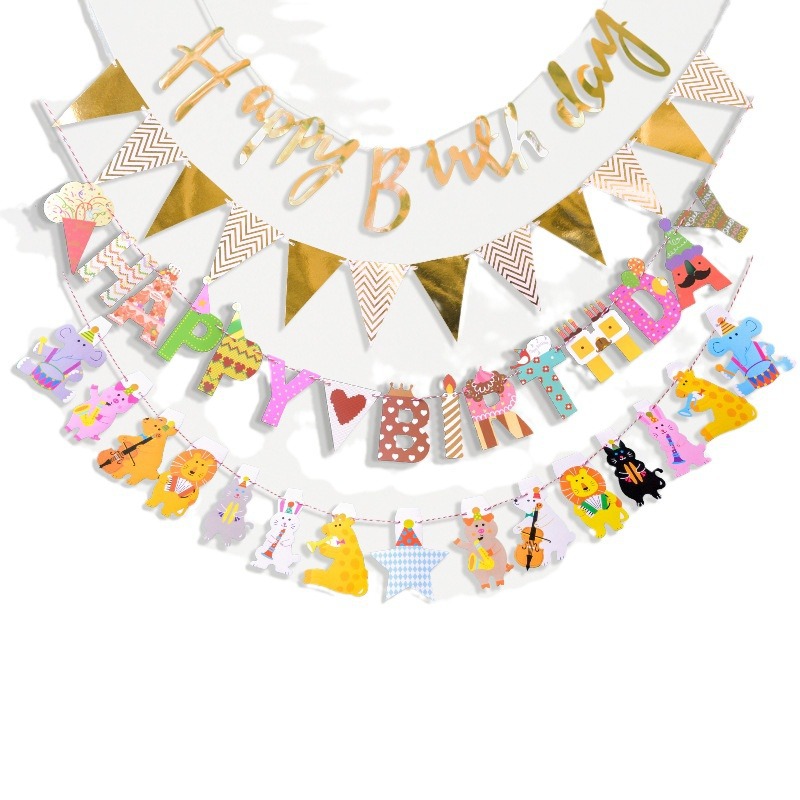 Colorful Happy Birthday Party Decorations Children's Banners Baby Photo Booth Flags Pom Poms And Flag Display For Celebrations_voghion.com